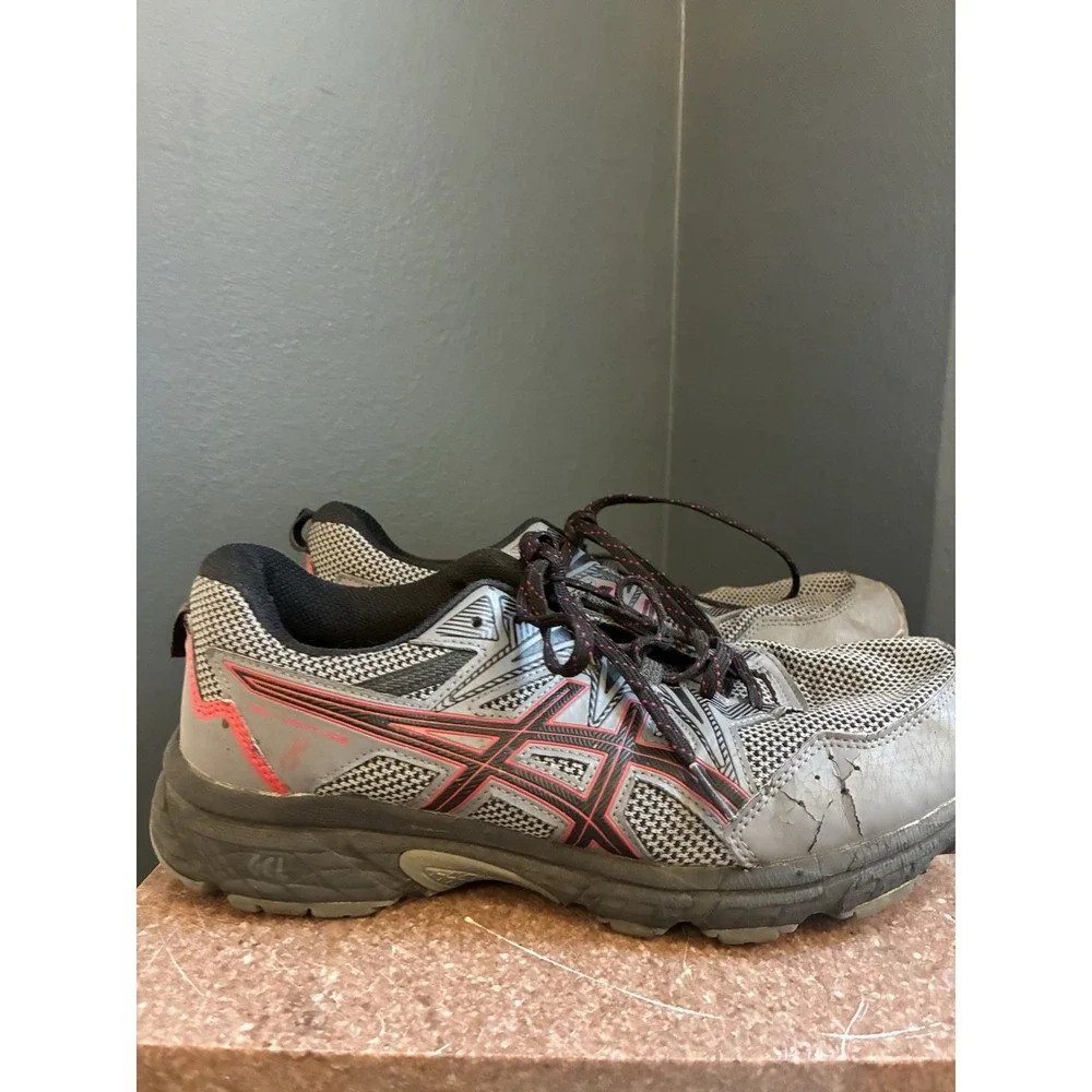 ASICS GEL-Venture 8 Trail Running Shoes Men's Size 9 Gray Black Red